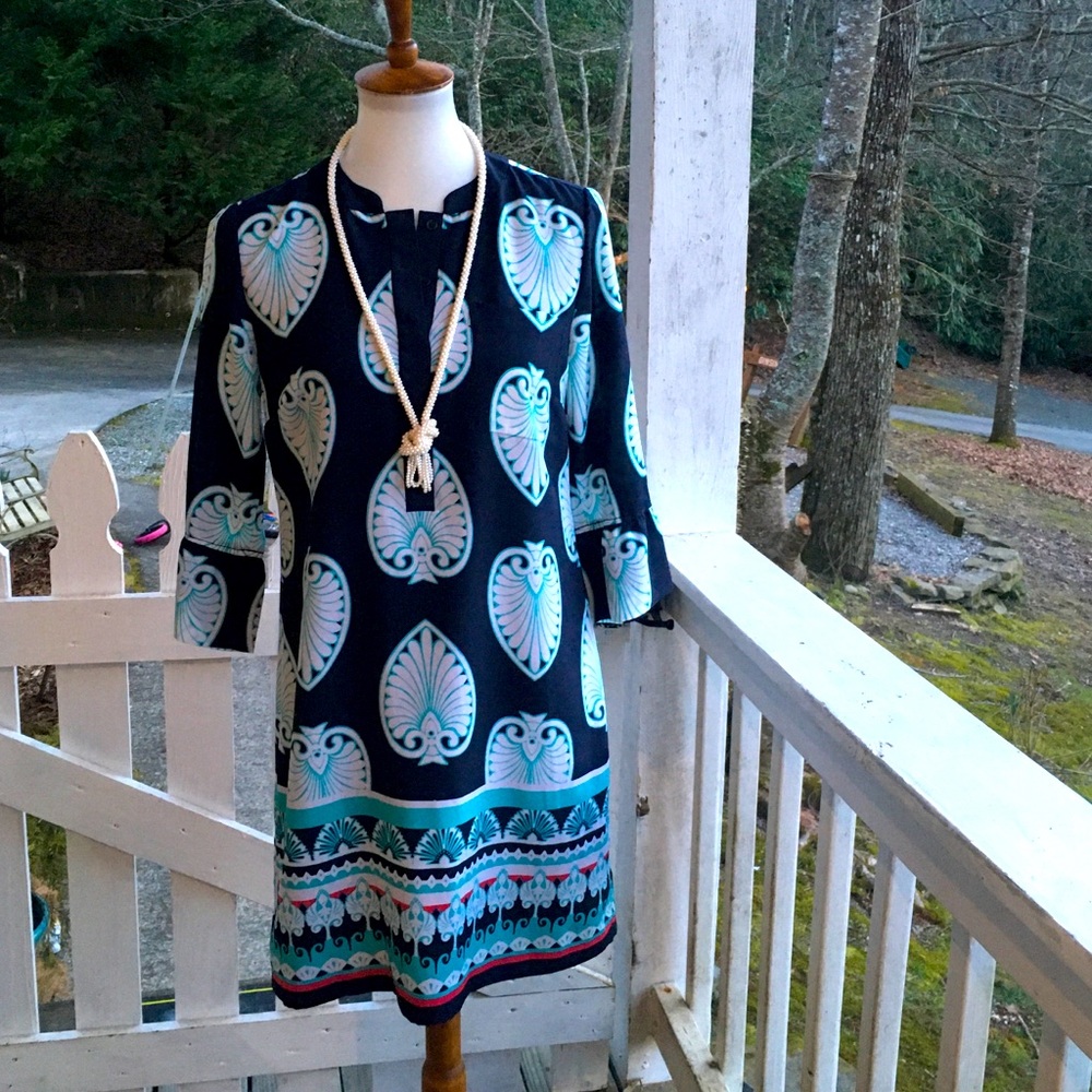 crown and ivy blue dress Crown & Ivy Dress Size 4 Navy Blue White Tropical Vacation Cruise Resort  Boho